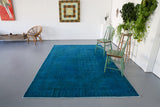 Vintage Turkish Overdyed Rug in Teal 6.6ftx9.5ft