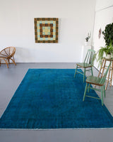 Vintage Turkish Overdyed Rug in Teal 6.6ftx9.5ft