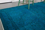 Vintage Turkish Overdyed Rug in Teal 6.6ftx9.5ft