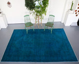 Vintage Turkish Overdyed Rug in Teal 6.6ftx9.5ft