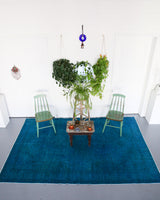 Vintage Turkish Overdyed Rug in Teal 6.6ftx9.5ft