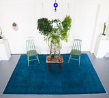 Vintage Turkish Overdyed Rug in Teal 6.6ftx9.5ft