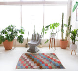 Vintage Turkish rug in a living room setting, pile rug, Turkish rug, vintage rug, portland, rug shop, bright colors, wild shaman, soft rug, bold color, Portland, Oregon, rug store, rug shop, local shop, shag rug, shaggy, plush