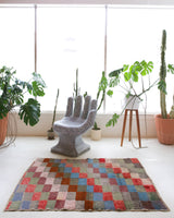 Vintage Turkish rug in a living room setting, pile rug, Turkish rug, vintage rug, portland, rug shop, bright colors, wild shaman, soft rug, bold color, Portland, Oregon, rug store, rug shop, local shop, shag rug, shaggy, plush