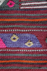 Vintage mini kilim rug in room decor setting, kilim, Turkish rug, vintage rug, portland, rug shop, bright colors, wild shaman, soft rug, bold color, Portland, Oregon, rug store, rug shop, local shop