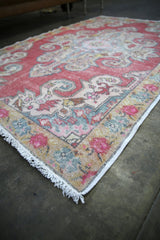 Vintage Faded Anatolian Turkish Rug 4.8x7.2ft