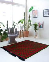 Vintage Turkish rug in a living room setting, pile rug, Turkish rug, vintage rug, portland, rug shop, bright colors, wild shaman, soft rug, bold color, Portland, Oregon, rug store, rug shop, local shop, shag rug, shaggy, plush