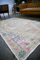 Vintage Faded Anatolian Turkish Rug 4.3ftx6.11ft