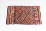 Vintage kilim rug in room decor setting, old rug, antique rug, pastel colors, faded colors, Turkish rug, vintage rug, soft rug, Portland, Oregon, rug store, rug shop, local shop