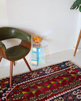 Vintage kilim rug in room decor setting, kilim, Turkish rug, vintage rug, portland, rug shop, bright colors, wild shaman, soft rug, bold color, Portland, Oregon, rug store, rug shop, local shop, antique rug