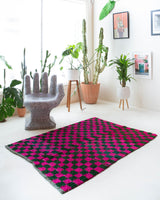 Vintage Turkish rug in a living room setting, pile rug, Turkish rug, vintage rug, portland, rug shop, bright colors, wild shaman, soft rug, bold color, Portland, Oregon, rug store, rug shop, local shop, shag rug, shaggy, plush