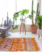 Vintage Turkish runner rug in a living room setting, pile rug, Turkish rug, vintage rug, portland, rug shop, bright colors, wild shaman, soft rug, bold color, Portland, Oregon, rug store, rug shop, local shop, antique rug