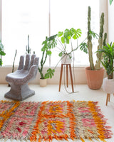Vintage Turkish runner rug in a living room setting, pile rug, Turkish rug, vintage rug, portland, rug shop, bright colors, wild shaman, soft rug, bold color, Portland, Oregon, rug store, rug shop, local shop, antique rug