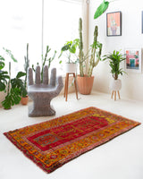 Vintage Turkish rug in a living room setting, pile rug, Turkish rug, vintage rug, portland, rug shop, bright colors, wild shaman, soft rug, bold color, Portland, Oregon, rug store, rug shop, local shop, shag rug, shaggy, plush