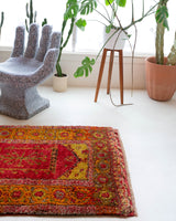 Vintage Turkish rug in a living room setting, pile rug, Turkish rug, vintage rug, portland, rug shop, bright colors, wild shaman, soft rug, bold color, Portland, Oregon, rug store, rug shop, local shop, shag rug, shaggy, plush