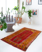 Vintage Turkish rug in a living room setting, pile rug, Turkish rug, vintage rug, portland, rug shop, bright colors, wild shaman, soft rug, bold color, Portland, Oregon, rug store, rug shop, local shop, shag rug, shaggy, plush