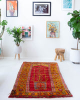 Vintage Turkish rug in a living room setting, pile rug, Turkish rug, vintage rug, portland, rug shop, bright colors, wild shaman, soft rug, bold color, Portland, Oregon, rug store, rug shop, local shop, shag rug, shaggy, plush
