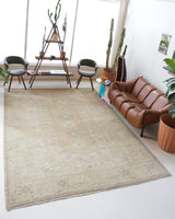 Vintage Turkish rug in living room setting, old rug, antique rug, pastel colors, faded colors, Turkish rug, vintage rug, soft rug, Portland, Oregon, rug store, rug shop, local shop