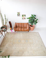 Vintage Turkish rug in living room setting, old rug, antique rug, pastel colors, faded colors, Turkish rug, vintage rug, soft rug, Portland, Oregon, rug store, rug shop, local shop