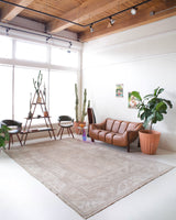 Vintage Turkish rug in living room setting, old rug, antique rug, pastel colors, faded colors, Turkish rug, vintage rug, soft rug, Portland, Oregon, rug store, rug shop, local shop
