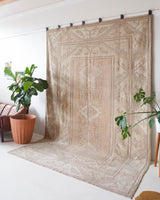 Vintage Turkish rug in living room setting, old rug, antique rug, pastel colors, faded colors, Turkish rug, vintage rug, soft rug, Portland, Oregon, rug store, rug shop, local shop