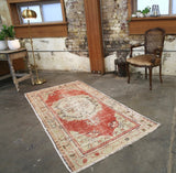 Vintage Faded Anatolian Turkish Rug 3.4x7.2