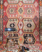 Turkish rug, vintage rug, flat weave, kilim rug, large area rug, square rug, Wild Shaman, Portland, Oregon, rug store, rug shop, local shop, bright colors, area rug, red rug, bold color