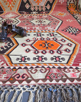 Turkish rug, vintage rug, flat weave, kilim rug, large area rug, square rug, Wild Shaman, Portland, Oregon, rug store, rug shop, local shop, bright colors, area rug, red rug, bold color