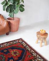 Vintage caucasian rug in a living room setting, pile rug, Turkish rug, vintage rug, portland, rug shop, bright colors, wild shaman, soft rug, bold color, Portland, Oregon, rug store, rug shop, local shop, antique rug