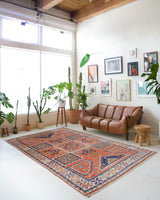 Vintage Turkish rug in living room setting, old rug, antique rug, pastel colors, faded colors, Turkish rug, vintage rug, soft rug, Portland, Oregon, rug store, rug shop, local shop