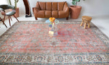 Vintage Turkish rug in living room setting, old rug, antique rug, pastel colors, faded colors, Turkish rug, vintage rug, soft rug, Portland, Oregon, rug store, rug shop, local shop