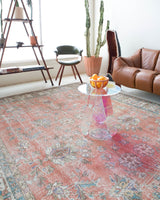 Vintage Turkish rug in living room setting, old rug, antique rug, pastel colors, faded colors, Turkish rug, vintage rug, soft rug, Portland, Oregon, rug store, rug shop, local shop