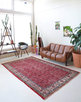 Vintage Turkish  rug in a living room setting, pile rug, Turkish rug, vintage rug, portland, rug shop, bright colors, wild shaman, soft rug, bold color, Portland, Oregon, rug store, rug shop, local shop, antique rug, distressed rug, worn out rug