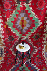 Turkish rug, vintage rug, flat weave, kilim rug, large area rug, square rug, Wild Shaman, Portland, Oregon, rug store, rug shop, local shop, bright colors, area rug, red rug, bold color