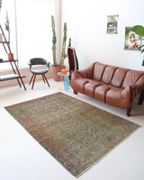 Vintage Turkish rug in living room setting, old rug, antique rug, pastel colors, faded colors, Turkish rug, vintage rug, soft rug, Portland, Oregon, rug store, rug shop, local shop