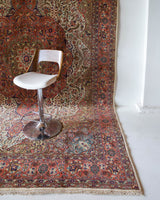 Area rug in a living room setting, pile rug, Turkish rug, old rug, antique rug, pastel colors, faded colors, Turkish rug, vintage rug, soft rug, Portland, Oregon, rug store, rug shop, local shop