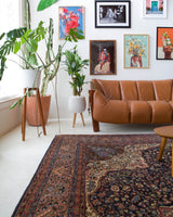 Vintage Turkish rug in a living room setting, pile rug, Turkish rug, vintage rug, portland, rug shop, bright colors, wild shaman, soft rug, bold color, Portland, Oregon, rug store, rug shop, local shop