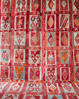 Vintage kilim rug in room decor setting, kilim, Turkish rug, vintage rug, portland, rug shop, bright colors, wild shaman, soft rug, bold color, Portland, Oregon, rug store, rug shop, local shop, antique rug