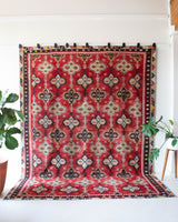 Vintage kilim rug in room decor setting, kilim, Turkish rug, vintage rug, portland, rug shop, bright colors, wild shaman, soft rug, bold color, Portland, Oregon, rug store, rug shop, local shop, antique rug