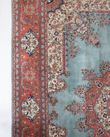 Area rug in a living room setting, pile rug, Turkish rug, old rug, antique rug, pastel colors, faded colors, Turkish rug, vintage rug, soft rug, Portland, Oregon, rug store, rug shop, local shop