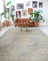 Vintage Turkish rug in living room setting, old rug, antique rug, pastel colors, faded colors, Turkish rug, vintage rug, soft rug, Portland, Oregon, rug store, rug shop, local shop