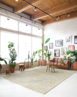 Vintage Turkish rug in living room setting, old rug, antique rug, pastel colors, faded colors, Turkish rug, vintage rug, soft rug, Portland, Oregon, rug store, rug shop, local shop