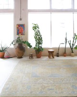 Vintage Turkish rug in living room setting, old rug, antique rug, pastel colors, faded colors, Turkish rug, vintage rug, soft rug, Portland, Oregon, rug store, rug shop, local shop