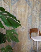 Vintage Turkish rug in living room setting, old rug, antique rug, pastel colors, faded colors, Turkish rug, vintage rug, soft rug, Portland, Oregon, rug store, rug shop, local shop