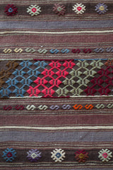 Vintage kilim rug in room decor setting, old rug, antique rug, pastel colors, faded colors, Turkish rug, vintage rug, soft rug, Portland, Oregon, rug store, rug shop, local shop, distressed rug, worn out rug