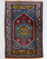 Vintage mini kilim rug in room decor setting, kilim, Turkish rug, vintage rug, portland, rug shop, bright colors, wild shaman, soft rug, bold color, Portland, Oregon, rug store, rug shop, local shop