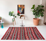 Vintage kilim rug in room decor setting, kilim, Turkish rug, vintage rug, portland, rug shop, bright colors, wild shaman, soft rug, bold color, Portland, Oregon, rug store, rug shop, local shop