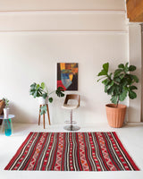 Vintage kilim rug in room decor setting, kilim, Turkish rug, vintage rug, portland, rug shop, bright colors, wild shaman, soft rug, bold color, Portland, Oregon, rug store, rug shop, local shop