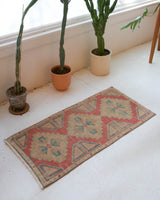 Vintage mini kilim rug in room decor setting, kilim, Turkish rug, vintage rug, portland, rug shop, bright colors, wild shaman, soft rug, bold color, Portland, Oregon, rug store, rug shop, local shop