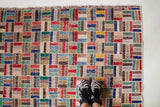 Vintage art deco rug in a living room setting, pile rug, Turkish rug, custom rug, modern rug, art deco rug,  portland, rug shop, bright colors, wild shaman, low pile rug, bold color, Portland, Oregon, rug store, rug shop, local shop, made in Turkey, vintage rug, retro rug